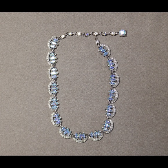 Vintage jewelry blue and clear AB rhinestone Bogoff  statement necklace - Picture 2 of 10